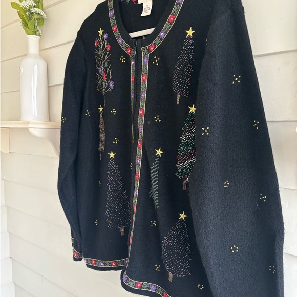 Bechamel Christmas Trees and Stars Wool Zip Up Sweater Size XL - Picture 8 of 13